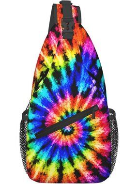 Unisex Tie Dye Board Skeletons Sling Backpack Chest Hiking Travel Crossbody Bag